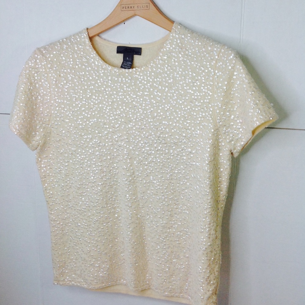 White Cashmere Sweater Saks 5th Sequin Wool Silk